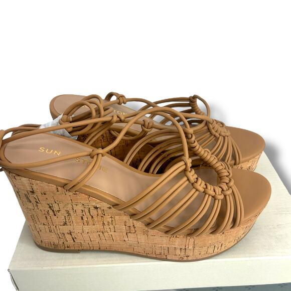 NEW Sun + Stone Strappy Lace Up Wedge Sandals SZ 7 Brown Wrap Around Boho Heels - Picture 10 of 12